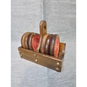 MCM Vintage Wood Orange Jute Kimko Taiwan Coasters 6.25 X 4.5 X 6 Set of 6